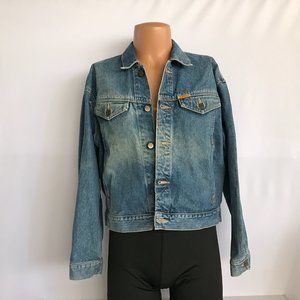 Vintage 90's Edwin Faded Denim Blue Jean Trucker Button Down Jacket Sz M